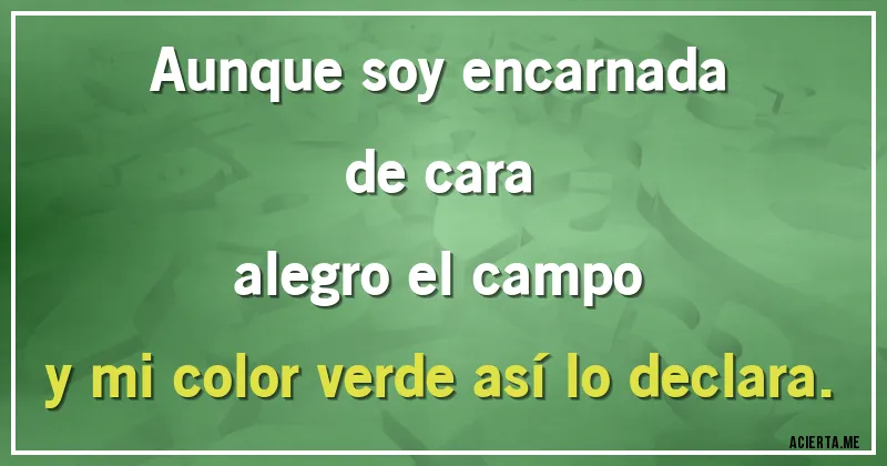 Acertijos - Aunque soy encarnada de cara
alegro el campo
y mi color verde así lo declara.