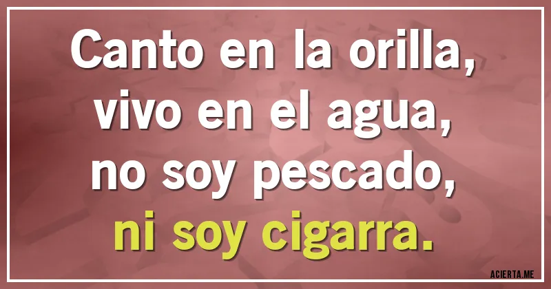 Acertijos - Canto en la orilla,
vivo en el agua,
no soy pescado,
ni soy cigarra.