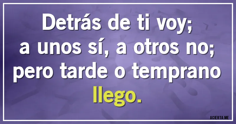 Acertijos - Detrás de ti voy;
a unos sí, a otros no; 
pero tarde o temprano llego.