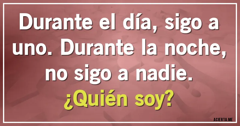Acertijos - Durante el día, sigo a uno. Durante la noche, no sigo a nadie.
¿Quién soy?