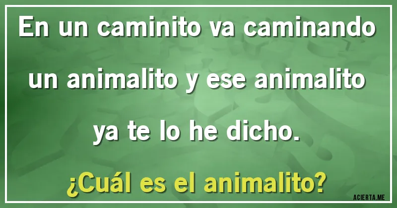 Acertijos - En un caminito va caminando un animalito y ese animalito ya te lo he dicho.
¿Cuál es el animalito?