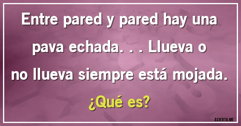 Acertijos - Entre pared y pared hay una pava echada... Llueva o no llueva siempre está mojada.
¿Qué es?