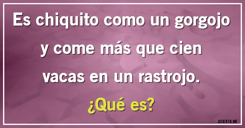 Acertijos - Es chiquito como un gorgojo y come más que cien vacas en un rastrojo.
¿Qué es?