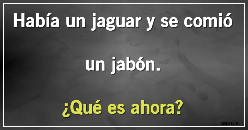 Acertijos - Había un jaguar y se comió un jabón. 
¿Qué es ahora?