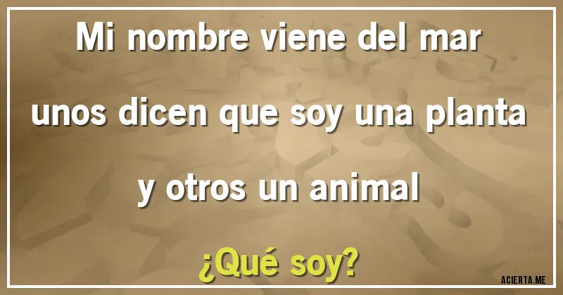 Acertijos - Mi nombre viene del mar 
unos dicen que soy una planta 
y otros un animal 
¿Qué soy?