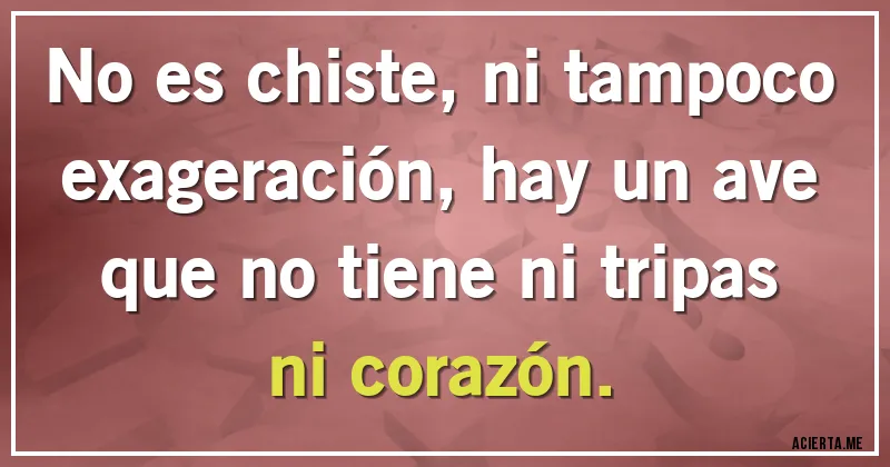 Acertijos - No es chiste, ni tampoco exageración, hay un ave que no tiene ni tripas ni corazón.