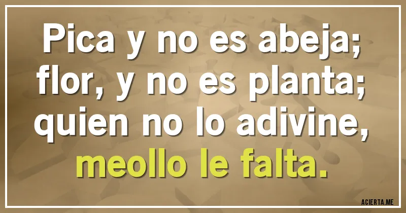 Acertijos - Pica y no es abeja;
flor, y no es planta;
quien no lo adivine,
meollo le falta.