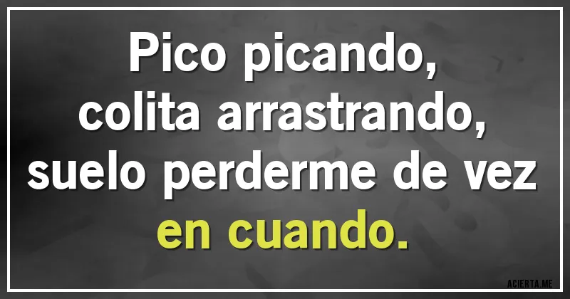 Acertijos - Pico picando, 
colita arrastrando,
suelo perderme de vez en cuando.