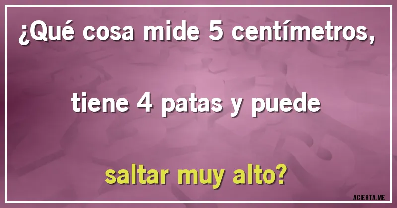 Acertijos - ¿Qué cosa mide 5 centímetros, tiene 4 patas y puede saltar muy alto?