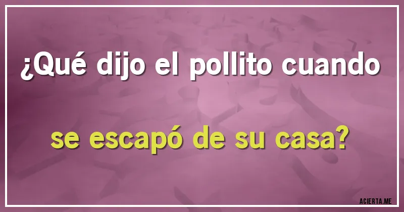 Acertijos - ¿Qué dijo el pollito cuando se escapó de su casa?