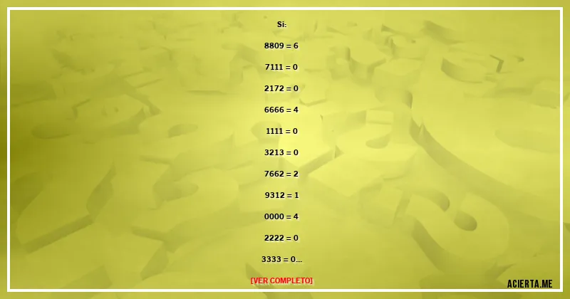 Acertijos - Si:
8809 = 6
7111 = 0
2172 = 0
6666 = 4
1111 = 0
3213 = 0
7662 = 2
9312 = 1
0000 = 4
2222 = 0
3333 = 0
5555 = 0
8193 = 3
8096 = 5
7777 = 0
9999 = 4
7756 = 1
6855 = 3
9881 = 5
5531 = 0

Entonces, 2581 = ?