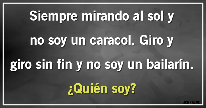 Acertijos - Siempre mirando al sol y no soy un caracol. Giro y giro sin fin y no soy un bailarín.
¿Quién soy?