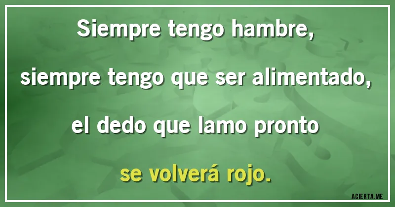 Acertijos - Siempre tengo hambre, 
siempre tengo que ser alimentado, 
el dedo que lamo pronto se volverá rojo.