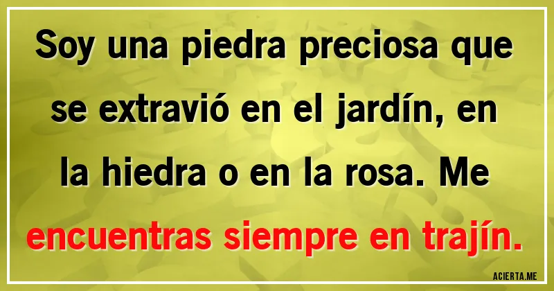 Acertijos - Soy una piedra preciosa que se extravió en el jardín, en la hiedra o en la rosa. Me encuentras siempre en trajín.