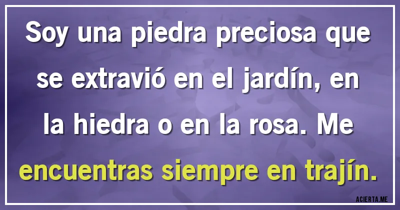 Acertijos - Soy una piedra preciosa que se extravió en el jardín, en la hiedra o en la rosa. Me encuentras siempre en trajín.