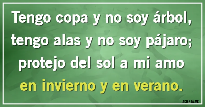 Acertijos - Tengo copa y no soy árbol, tengo alas y no soy pájaro; protejo del sol a mi amo en invierno y en verano.