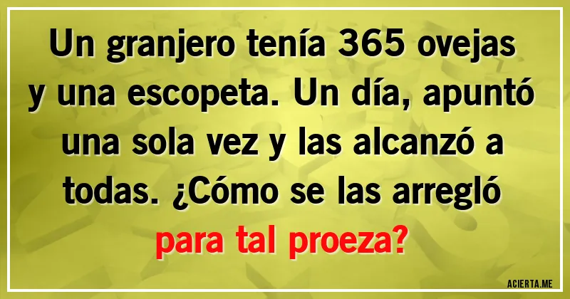 Acertijos - Un granjero tenía 365 ovejas y una escopeta. Un día, apuntó una sola vez y las alcanzó a todas. ¿Cómo se las arregló para tal proeza?