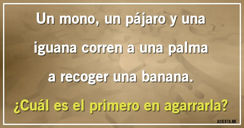 Acertijos - Un mono, un pájaro y una iguana corren a una palma a recoger una banana. 
¿Cuál es el primero en agarrarla?