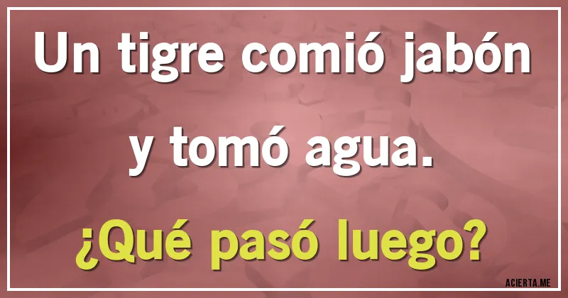 Acertijos - Un tigre comió jabón y tomó agua.
¿Qué pasó luego?