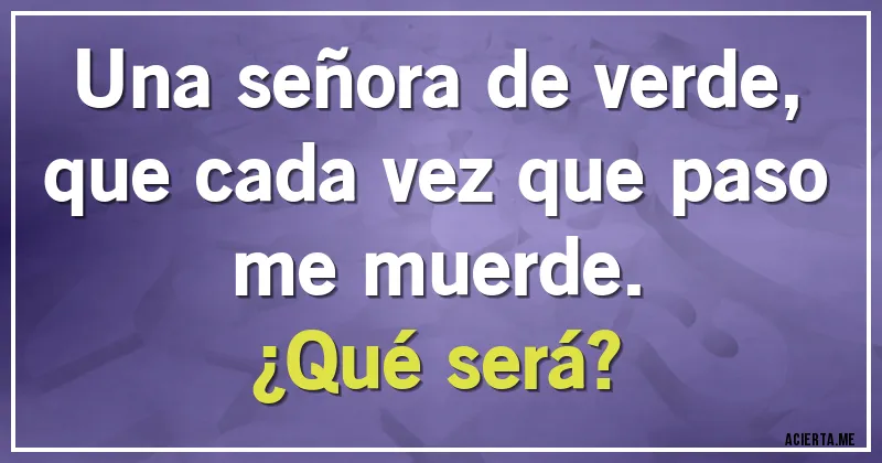Acertijos - Una señora de verde, que cada vez que paso me muerde.
¿Qué será?