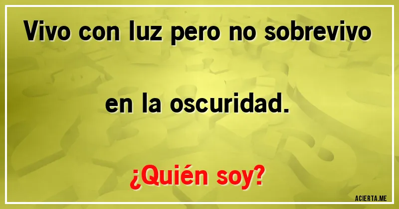Acertijos - Vivo con luz pero no sobrevivo en la oscuridad.
¿Quién soy?