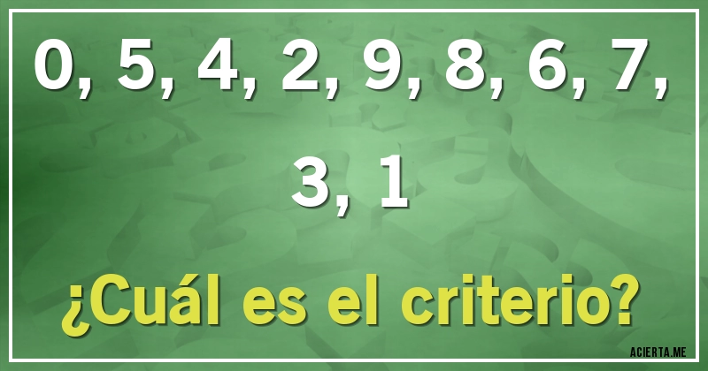 Acertijos - 0, 5, 4, 2, 9, 8, 6, 7, 3, 1

¿Cuál es el criterio?