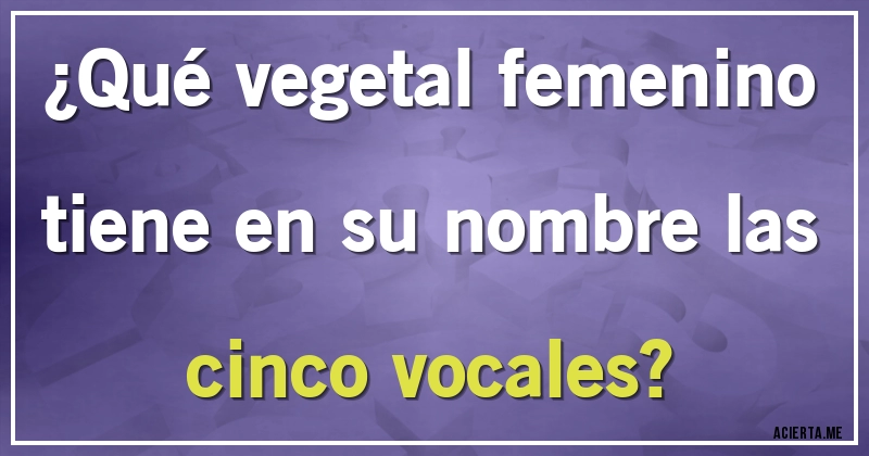 Acertijos - ¿Qué vegetal femenino tiene en su nombre las cinco vocales?