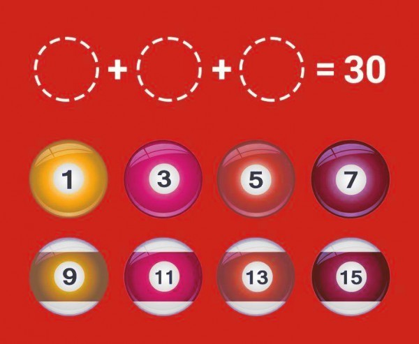 Escoge tres bolas de billar para que sumen 30